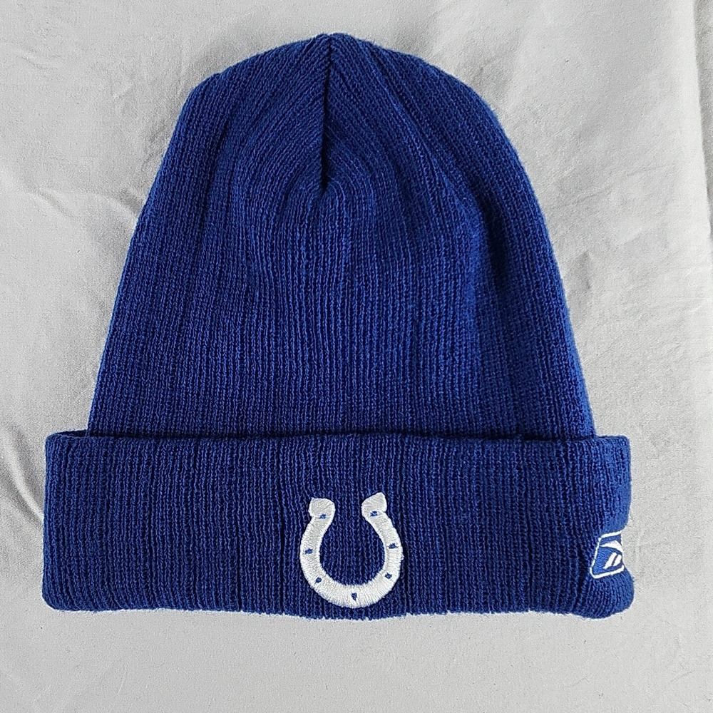 Vintage Reebok Indianapolis Colts Knit Beanie Hat Blue Ribbed 90s NFL Skull Cap